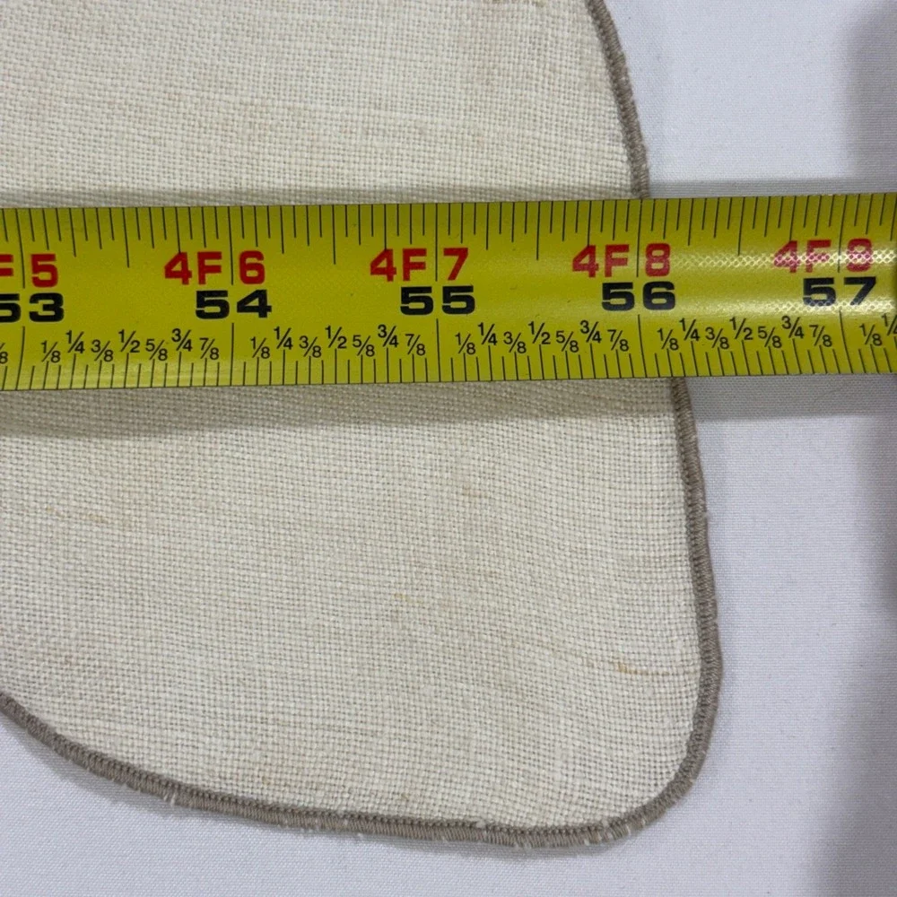 Vintage Linen Tablecloth Scalloped Edge Oatmeal Rectangular 56x74 Taupe Trim